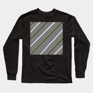 Grey, black, gold, and white diagonal stripes Long Sleeve T-Shirt